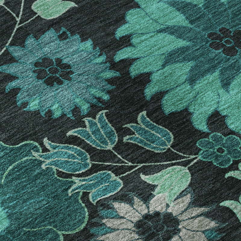 Tapis floral lavable à la machine de qualité supérieure Mayfield AMF2295, Bleu sarcelle, 1 pi 8 po x 2 pi 6 po