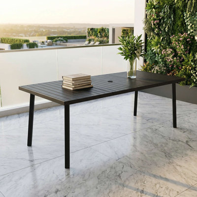 Table de salle à manger d'extérieur 82 po rectangulaire en aluminium avec trou pour parasol 82 po