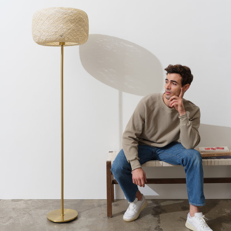 Elegant Gold LED Floor Lamp with Woven Shade