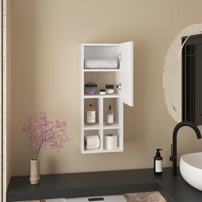 Wall Bathroom Cabinet, One Door, Organizer For Toiletries And Towels