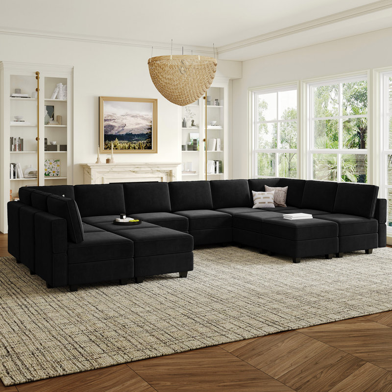 Wylodene Velvet Sectional Reversible, Black Velvet