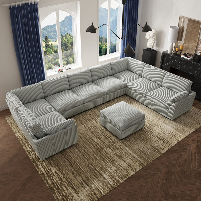 Canapé modulaire surdimensionné en U de 169,3 po Knaack et canapé de salon moelleux en velours côtelé