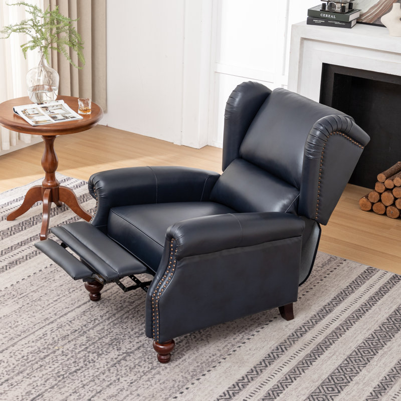 Aimee-Lea 31'' Wide Genuine Leather Recliner, Navy