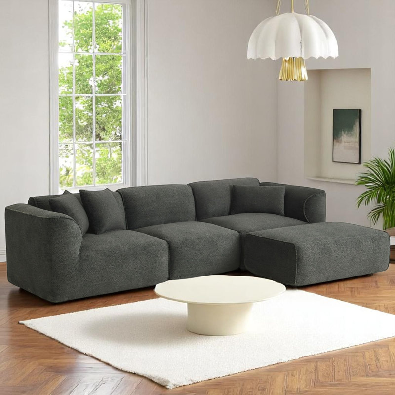 Canapé modulaire rembourré 4 pièces 4 pièces, Velours gris-vert