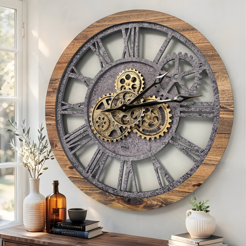 Horloge murale 24 po The Gears  , Bois pierre