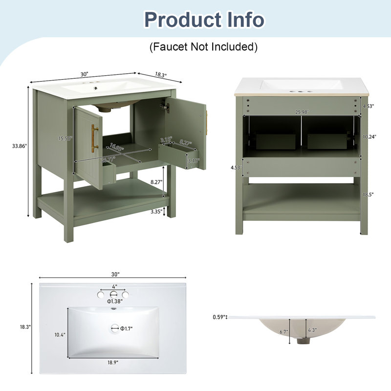 Armoire de meuble-lavabo 30 "avec lavabo en céramique, Vert