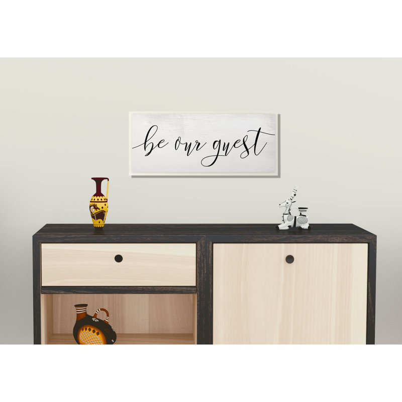 Be Our Guest Script White Wood Look Typography Wall Plaque Art by Daphne Polselli