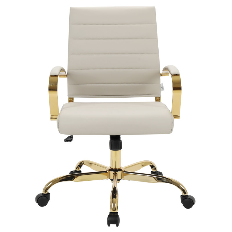 Fauteuil de bureau pivotant en cuir Naudain, Brun clair