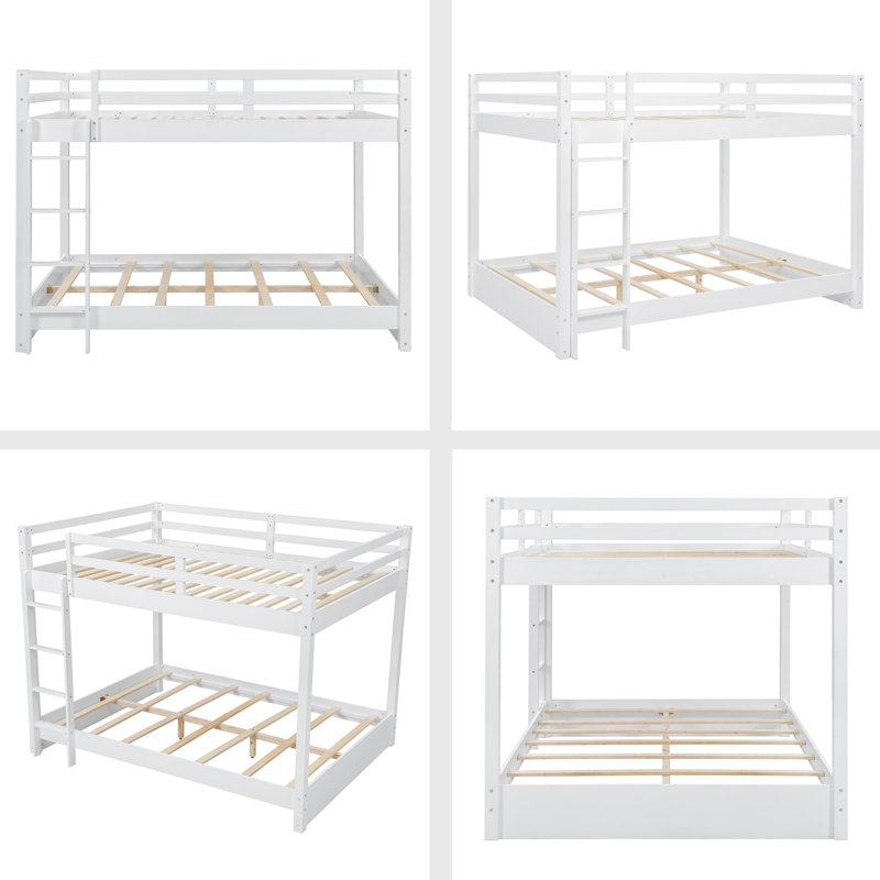 Lit superposé en bois grand avec échelle, Blanc