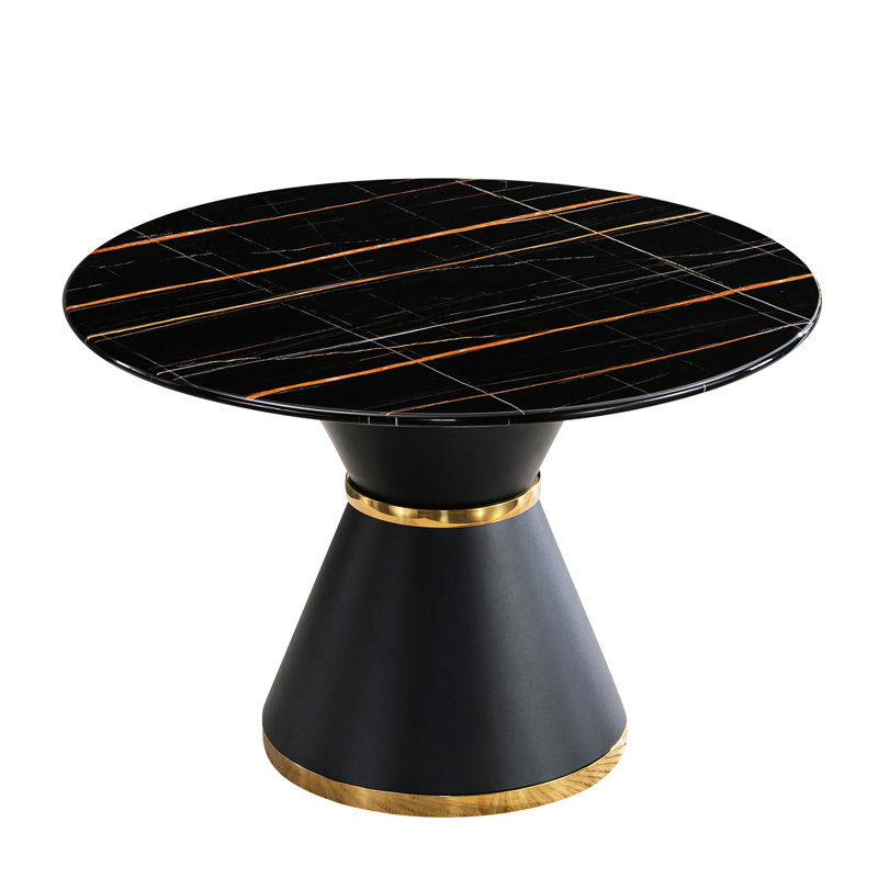 Et table de salle à manger en acier et acier avec base en marbre noir doré - 47,45 po x 29,66 po élégant pour les petits dîners