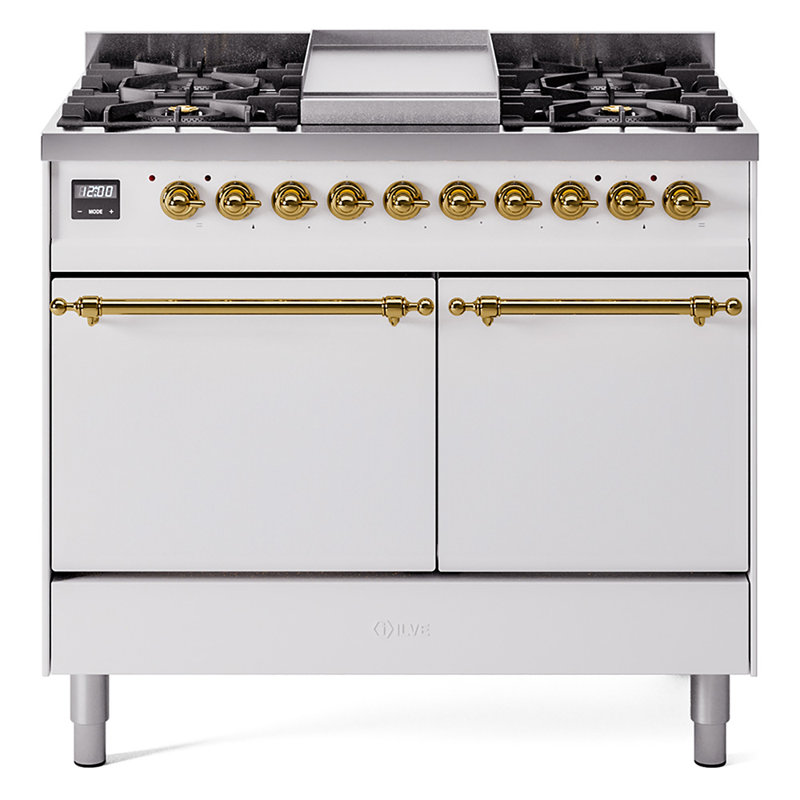 ILVE Nostalgie II Series 40 inch Dual Fuel Range with 6 Sealed Burners, Griddle (Solid Door), Natural Gas