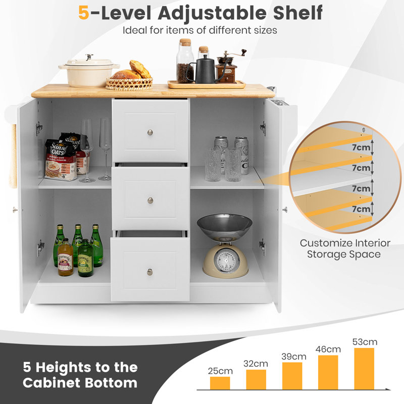 127 cm W Kitchen Island with