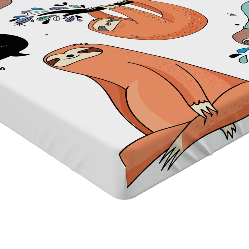 Ambesonne Animal Fitted Sheet 2-Pack Smiling Sloth Cartoon Multicolor, Full Fitted Sheet