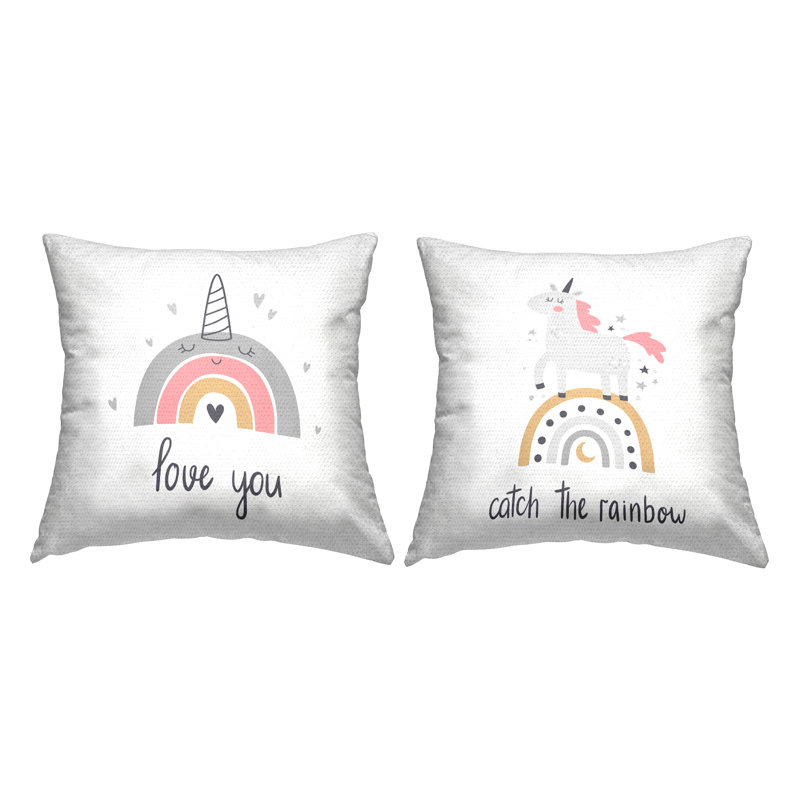 Ensemble de 2 coussins décoratifs Love You Unicorn Rainbow par LSR Design Studio