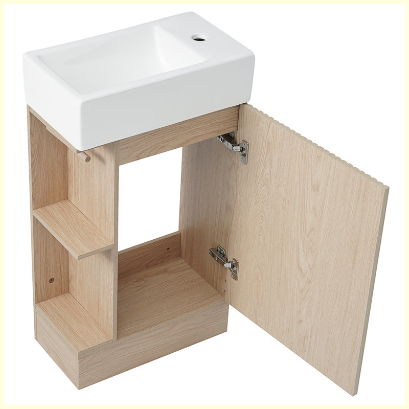 Modern Bathroom Vanity Cabinet with Two-tier Shelf, Natural