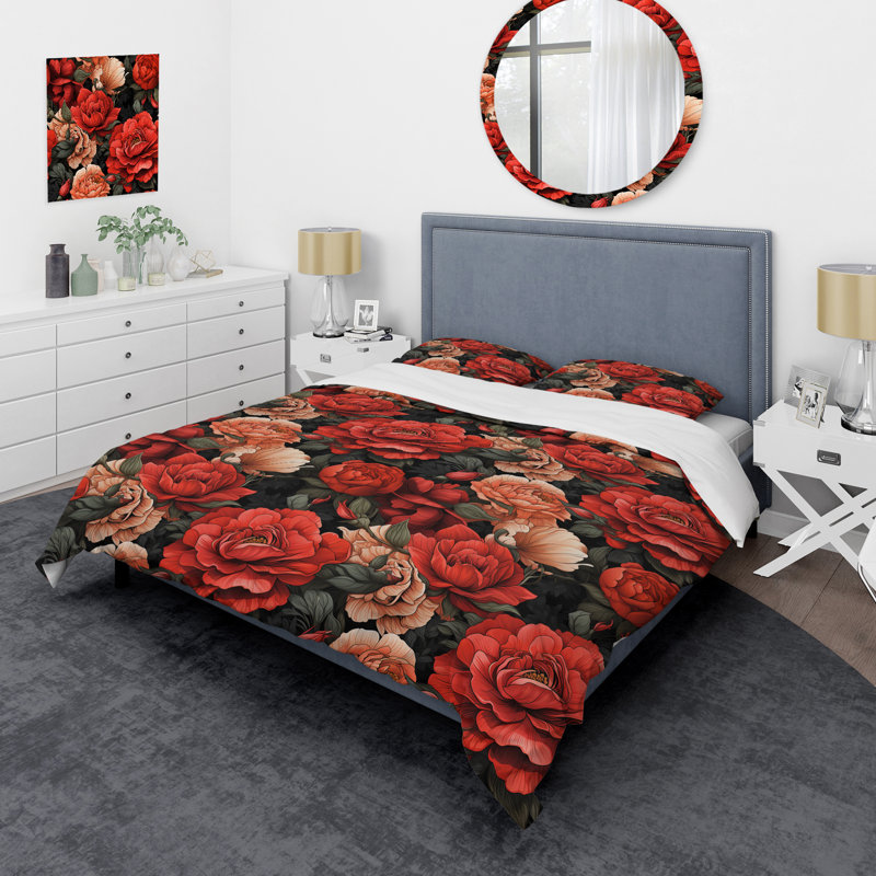 Red Victorian Opulence Floral Pattern - Mattisen Bedding Set, Twin Duvet Cover + 1 Standard Sham