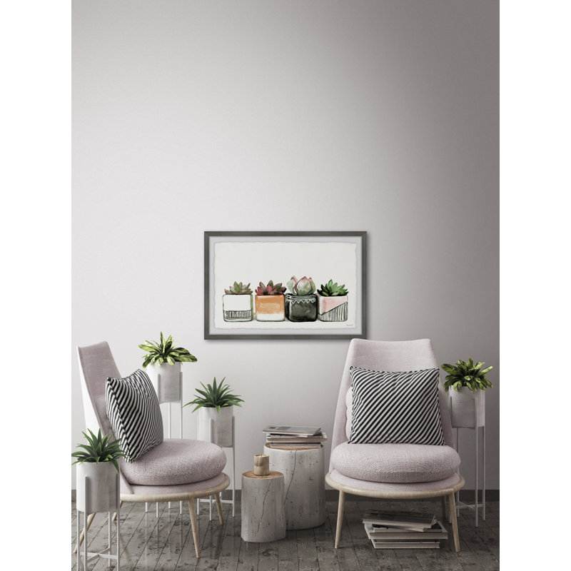 Square Succulent Pots - Single Picture Frame Painting, 61 cm H x 91 cm W