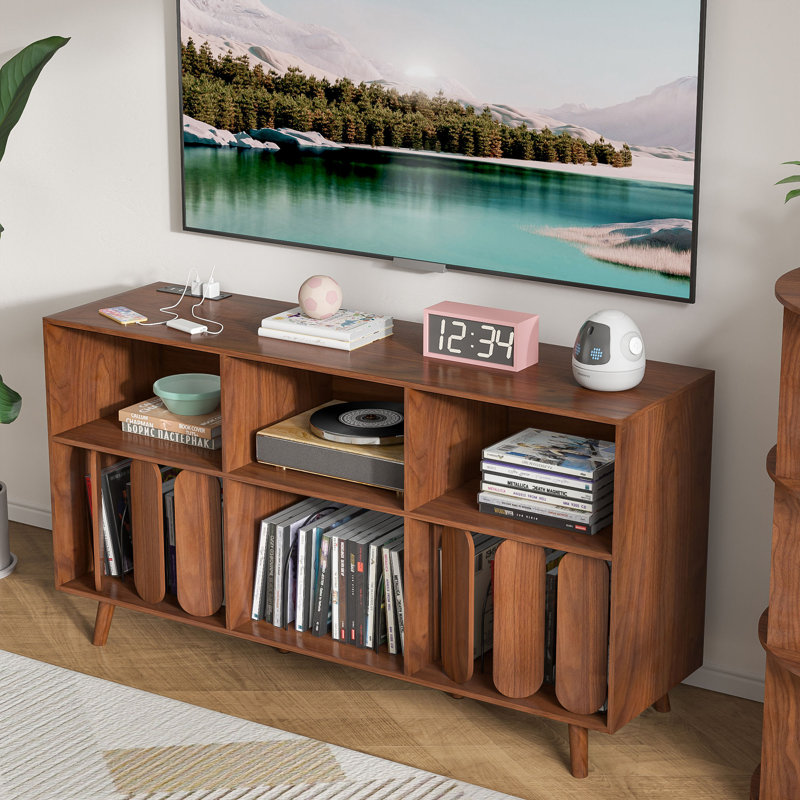 Grand support de tourne-disque, support de rangement de disques, table de tourne-disque avec prise de courant, support de tourne-disque de rangement de disques, armoire de tourne-disque pour chambre à coucher, salon, bureau