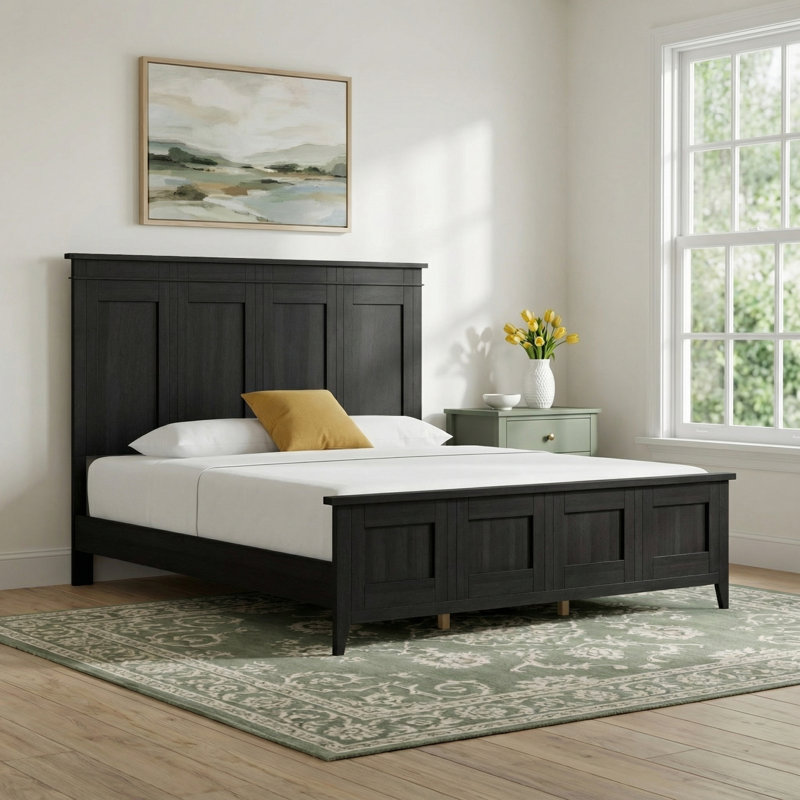 Mya Panel Bed, Black, Queen