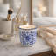 Bougie parfumée moderne en céramique Plumeria pour décor de salon - Décoration pour table basse, chambre à coucher ou bibliothèque - 4 po, bleu et blanc-1884817107