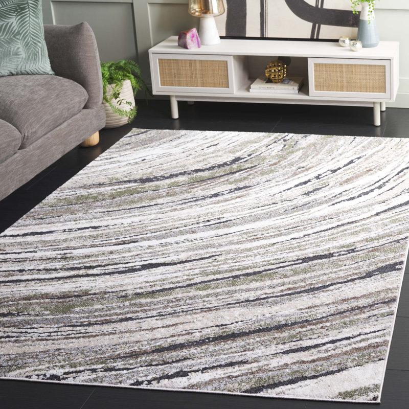 Tapis Opal 480 vert / gris ivoire, Rectangle 5 pi 3 po x 7 pi 6 po