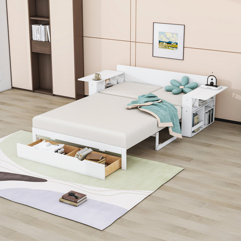 Multifunctional Daybed with Drawers and Desk,Shelves, Full/Double, White
