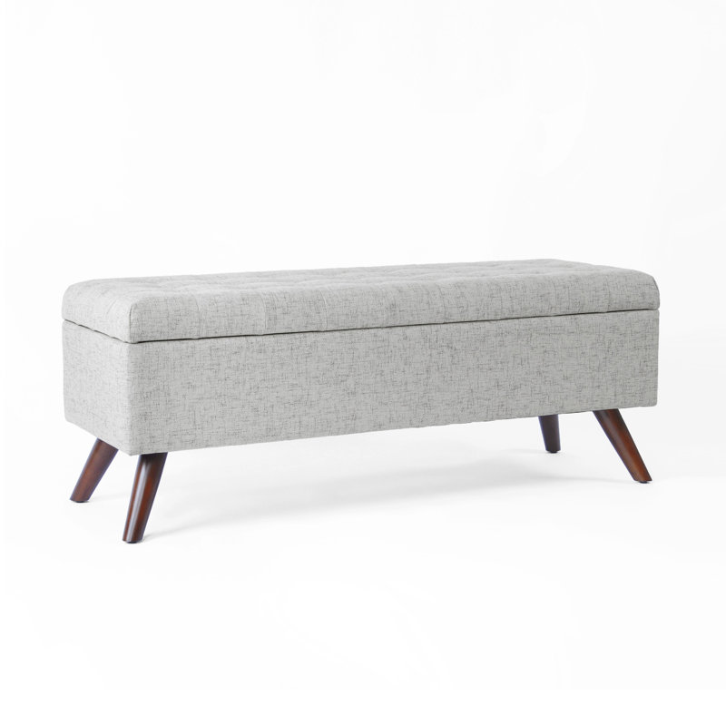 Banc de rangement avec repose-pieds Eva, polyester tissé, 48 po, Gris nuageux, Noyer brun