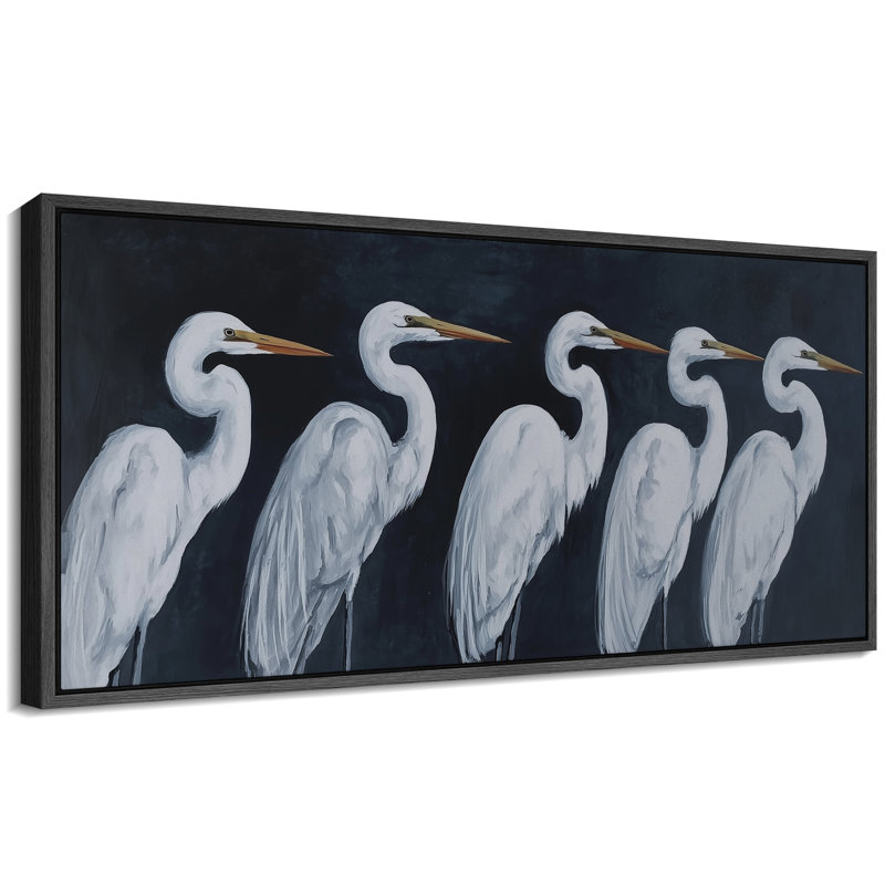 «White Heron Birds», impression sur toile encadrée, Noir, H 30 po x l 60 po x P 1,5 po