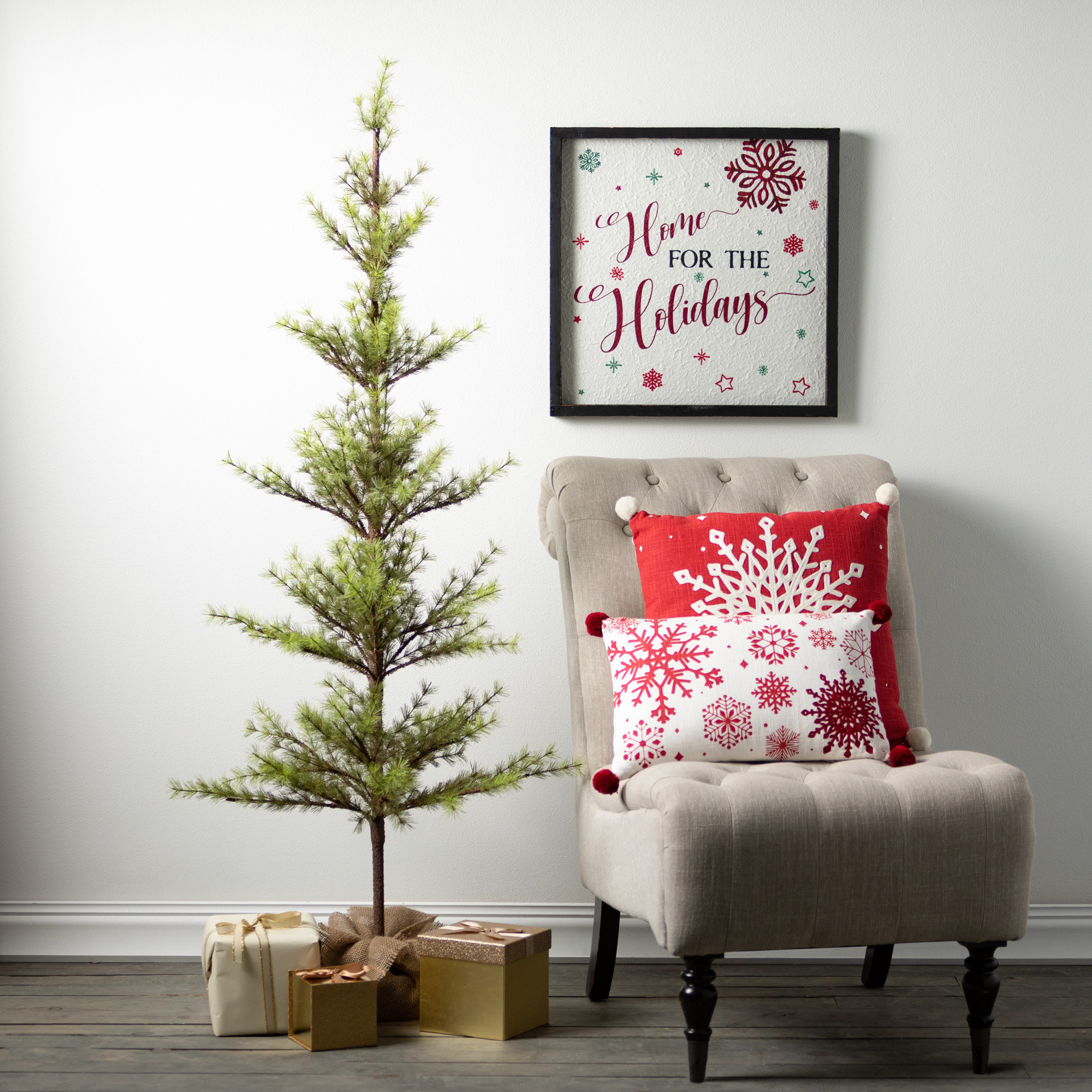 Schary Faux Pine Tree in Wicker/Rattan Pot, 5.2" H x 25" W x 25" D