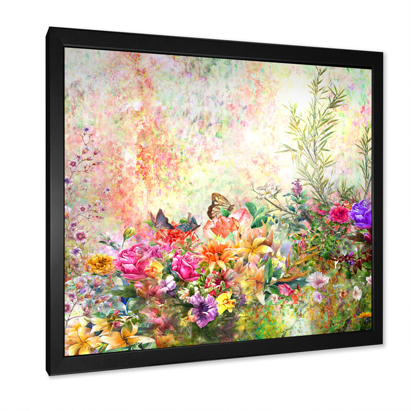 «Modern Multi And Green Summer Garden V», reproduction de cadre photo sur toile, Cadre noir, H 16 po x l 16 po x P 1 po