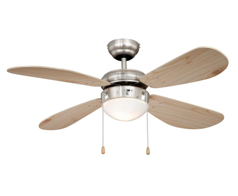 Nayeli 107cm Ceiling Fan with Light Kit, Pine, Satined Nickel