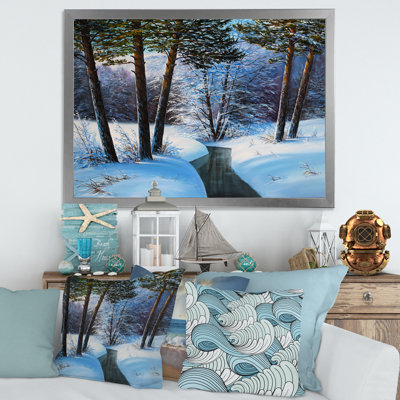 Forêt de Noël avec rivière et arbres III - peinture sur toile
