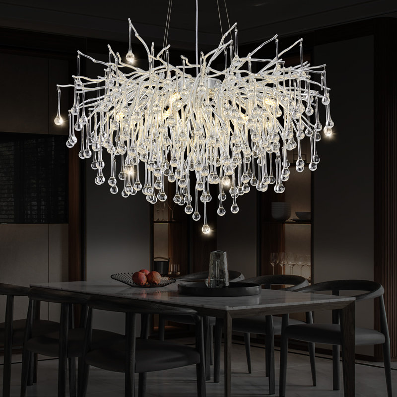 Akari Tree Branch Teardrop Chandelier Lighting, D24", Silver