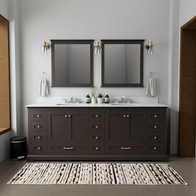 Meuble-lavabo double 84 po X P 22 po D, avec plateau en quartz blanc pour la maison, Brun