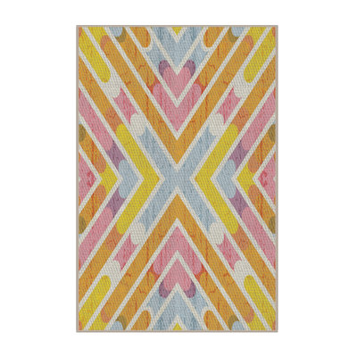 Chevron tissé à la machine en laine et polyester jaune/bleu/rose Tapis décoratif