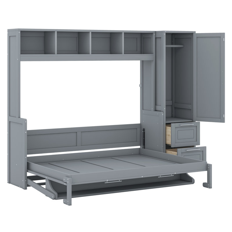 Lit escamotable Murphy avec placard et tiroirs, Gris