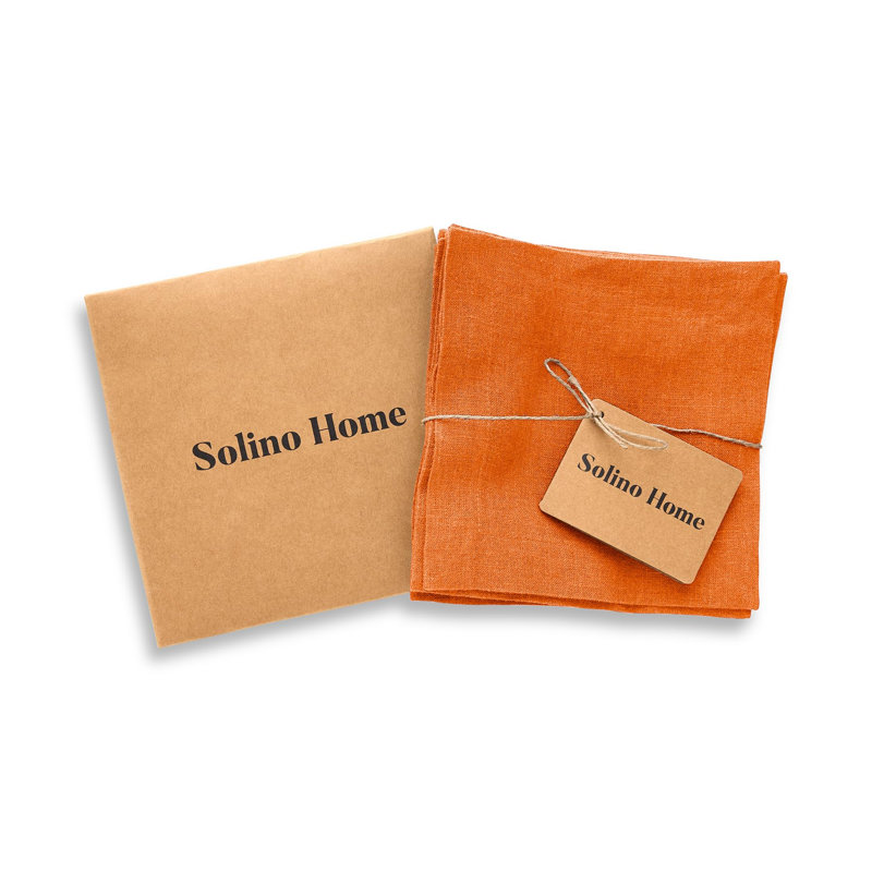Dru - Cotton Linen Plain Cocktail Napkins, Pumpkin