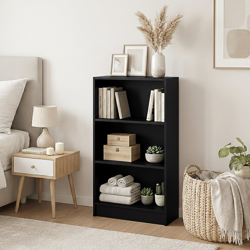 142cm H x 60cm W Standard Bookcase, Black, (3 Shelves) 109cm H x 60cm W x 24cm D