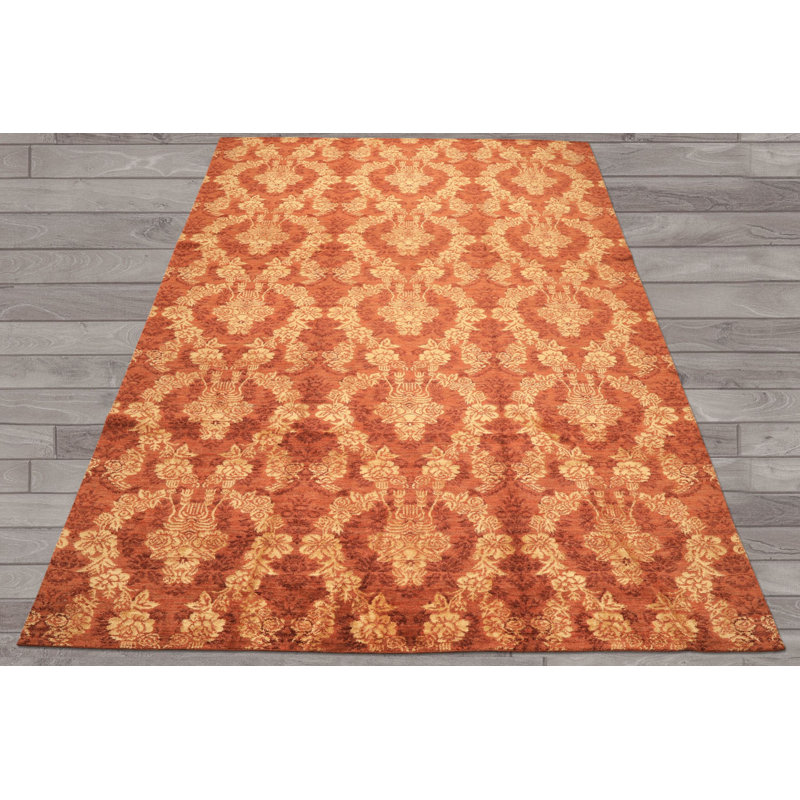 Tapis tibétain en laine, bambou et soie, couleur or rouille, tissé à la main, 2,74 m x 3,63 m