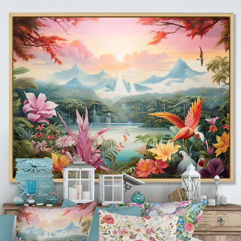 Décoration d'oiseaux de paradis devant le lac - Décoration murale oiseaux de paradis, H 12 po x l 20 po x P 1 po