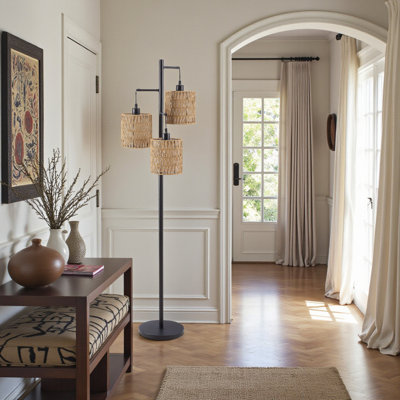 Lila 73"H Modern Style In Natural Rope & Black Metal Floor Lamp