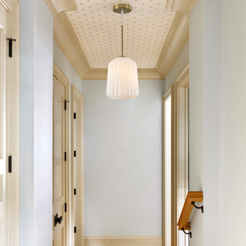 Luminaire suspendu moderne à 1 lumière avec abat-jour en verre givré blanc laiteux de 7,87 po pour îlot de cuisine, Laiton