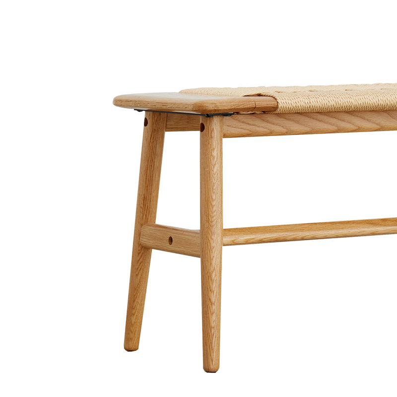 Banc en bois de chêne massif avec assise tissée, Oak, H 15,98 po x l 31,5 po x P 11,82 po