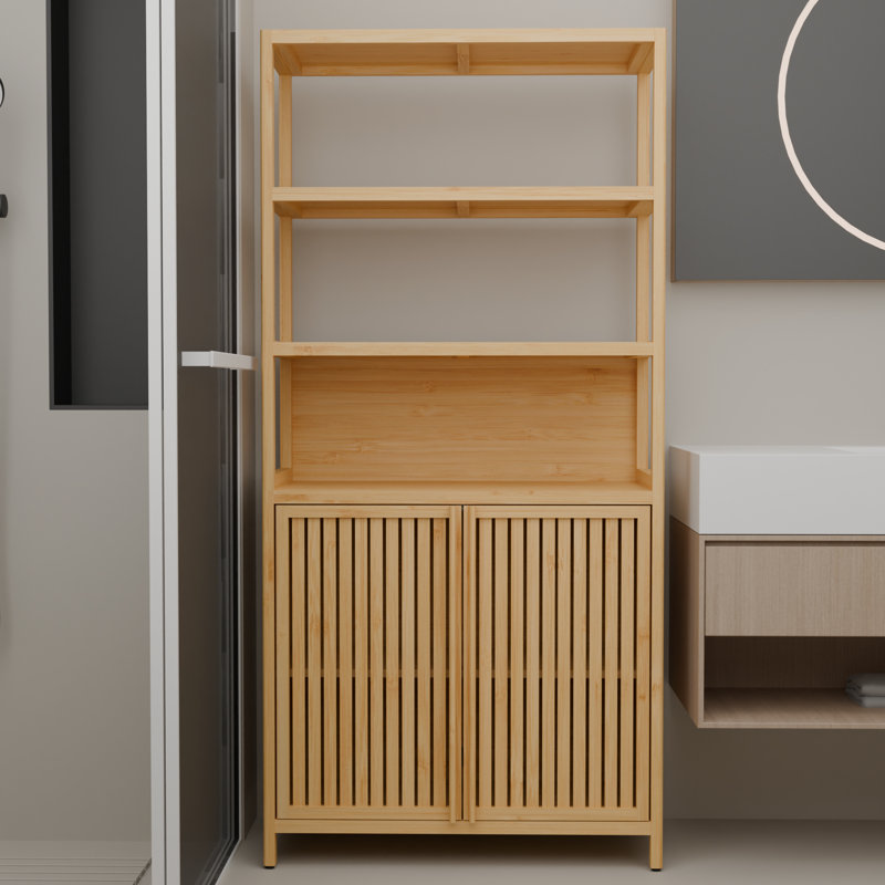 Étagère de rangement 64 pouces à double porte et multi-scène avec 2 tablettes ouvertes, tiroirs et large plateau de table, tablettes intérieures naturelles, couleur