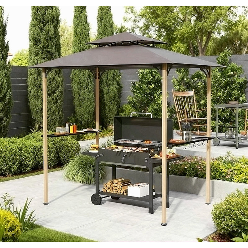 Abri de barbecue à deux niveaux pour barbecue, abri de barbecue avec tablettes latérales et crochets
