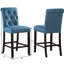 2 tabourets bleus à hauteur de comptoir, avec dossier et pieds de soutien, 2 tabourets confortables