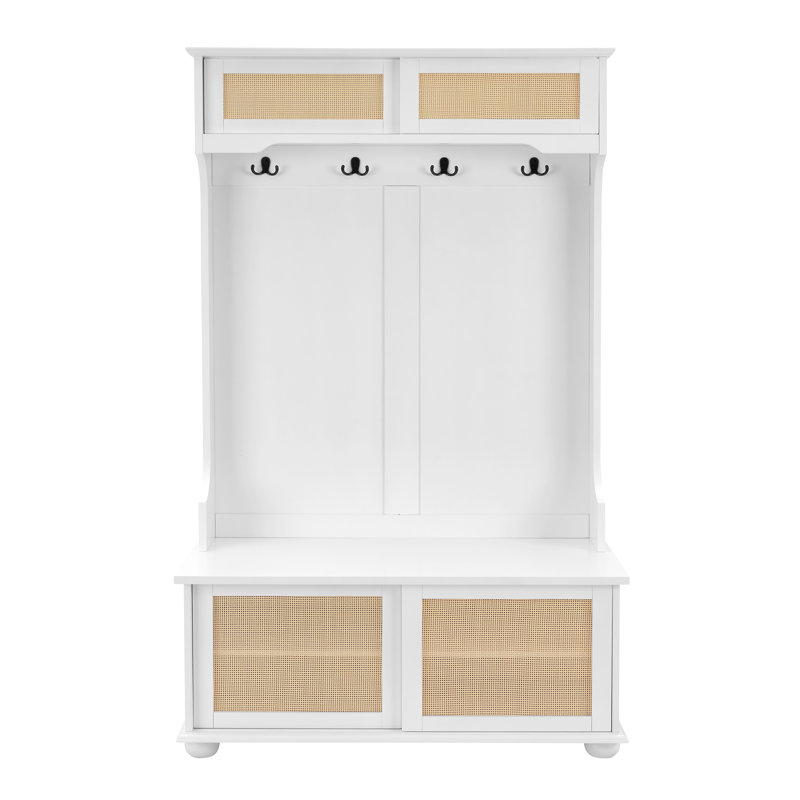 Clothes Hanger Hall Tree Storage Bench Shoe Rack For Entryway, White