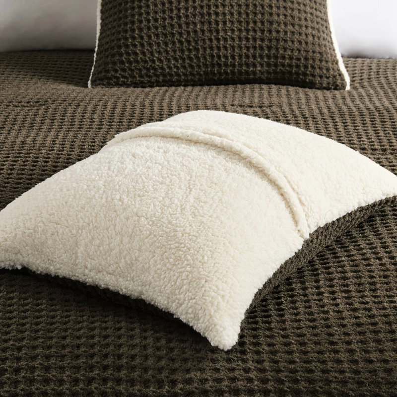 Édredon simple en chenille tricoté gaufré, rembourrage, 2 taies décoratives assorties, revers, lavage en machine, ensemble de literie brun, 100%, réversible, lavable