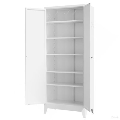 Armoire de rangement 75 po en métal blanc avec 5 tablettes réglables (capacité de 110 lb), armoire de cuisine autoportante avec tablettes réglables, vaisselle dans la cuisine, le garde-manger, la salle à manger