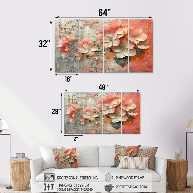 «Pink Grey», ensemble d'art sur toile, H 32 po x l 64 po